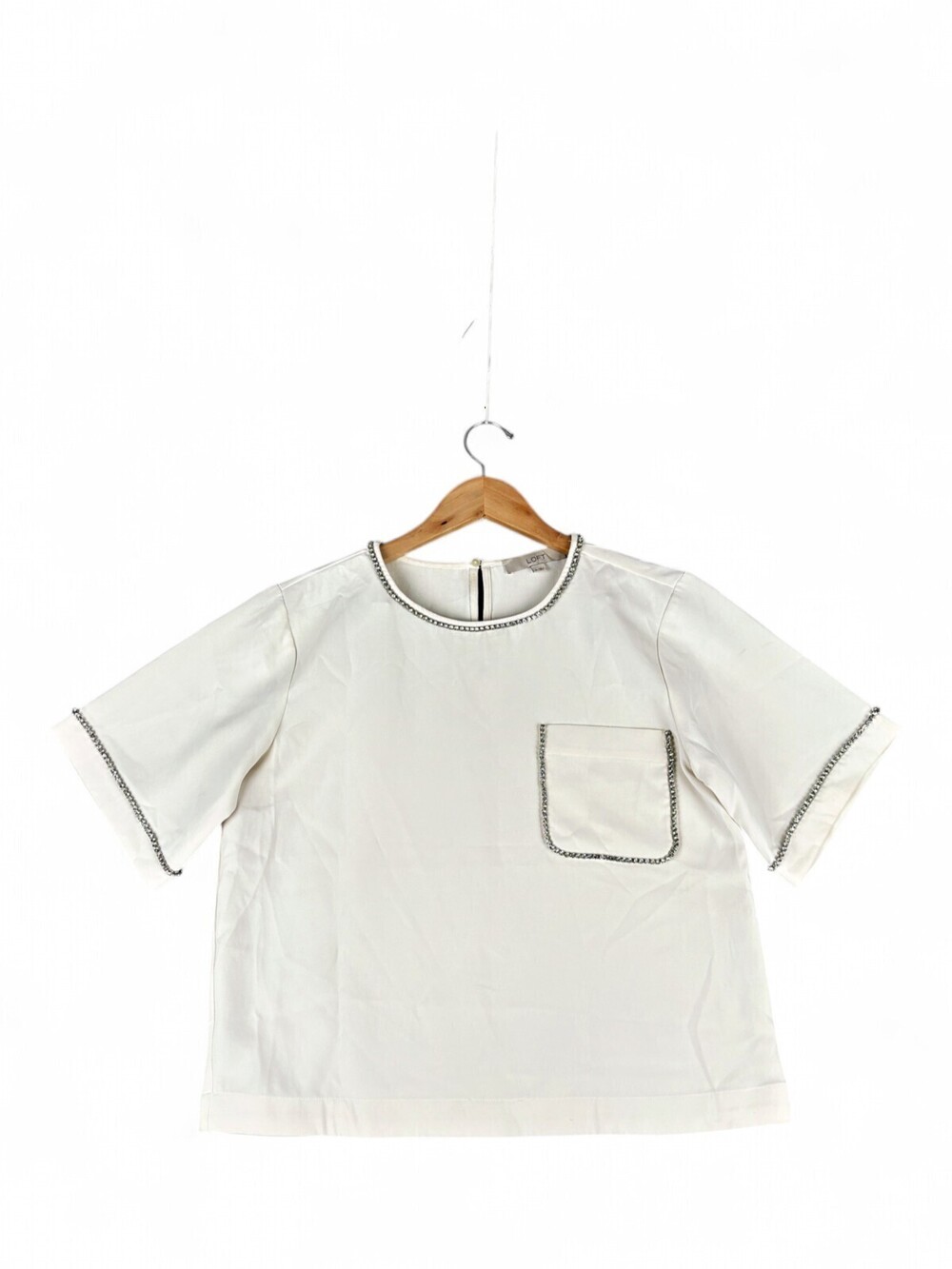 LOFT Embellished Trim Pocket Blouse - Women's M, Ivory